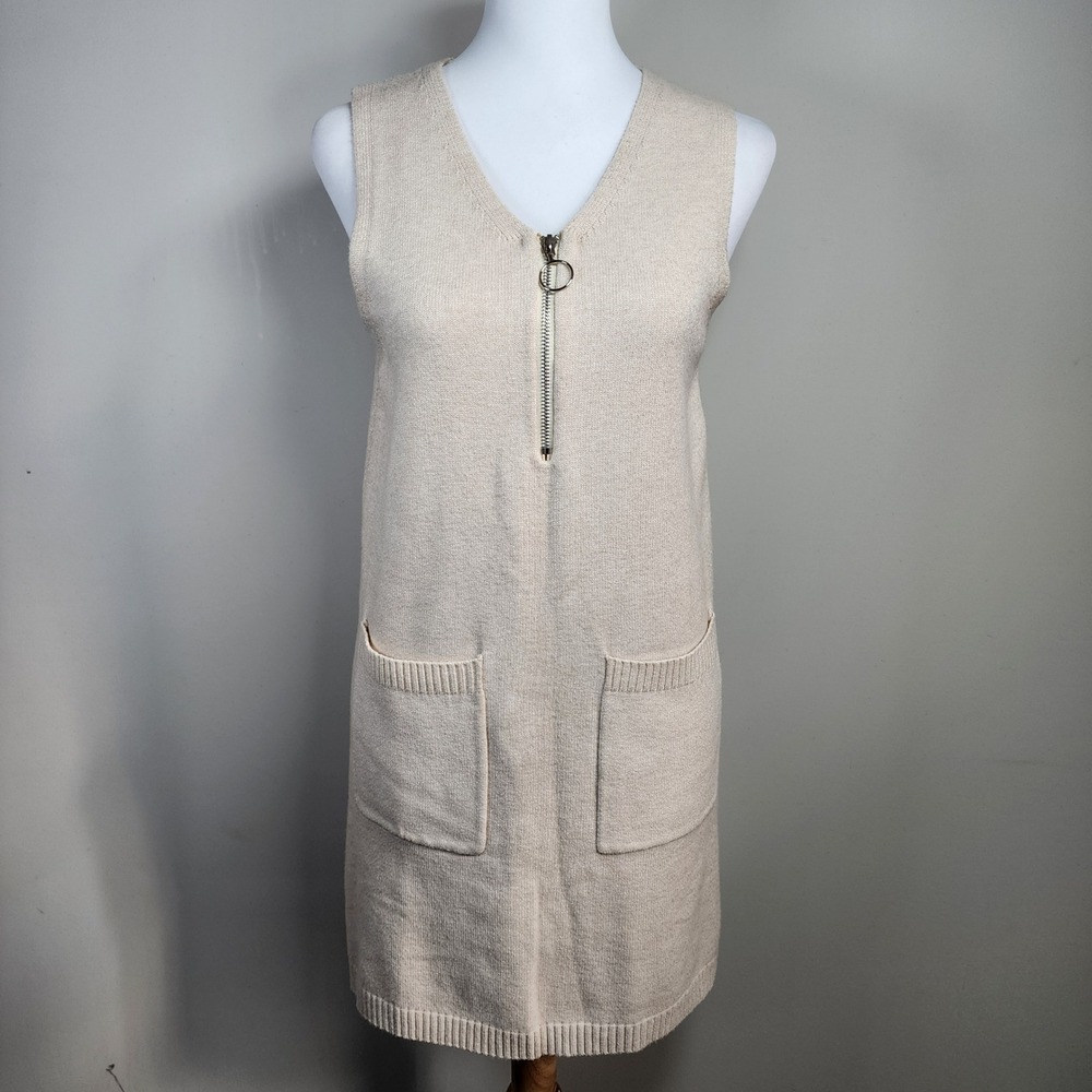 Papillon Sweater Dress Womens XS Sleeveless Knit Pocket Mini Neutral Lagenlook